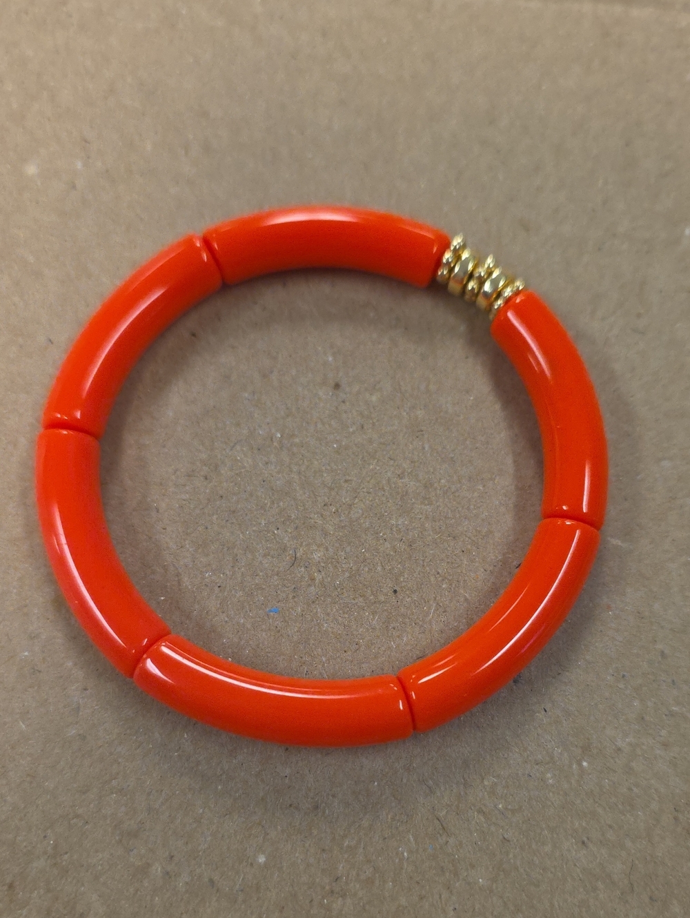 Gold Accent Orange Beaded Stretch Bracelet - Women Jewelry